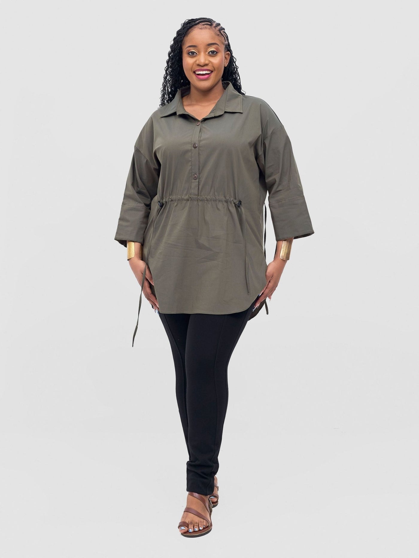Safari Njano Front Drawstring Tunic Top - Hunters Green - Shopzetu