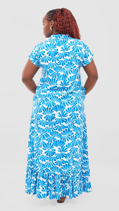 Vivo Maisha Drop Shoulder Maxi Dress - Light Blue / White Mai Print - Shopzetu