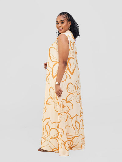 Vivo Thando Mock Neck Maxi Dress - Buttermilk / Mustard Ruvu Print - Shopzetu