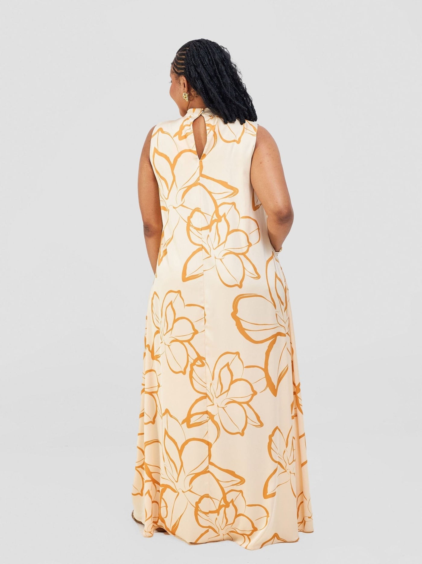 Vivo Thando Mock Neck Maxi Dress - Buttermilk / Mustard Ruvu Print - Shopzetu