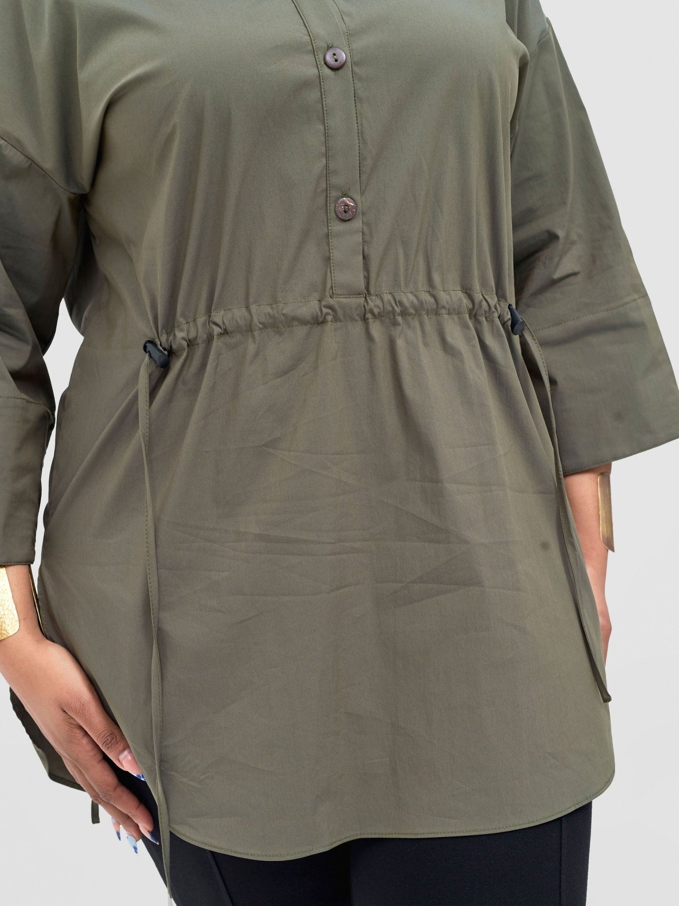 Safari Njano Front Drawstring Tunic Top - Hunters Green - Shopzetu