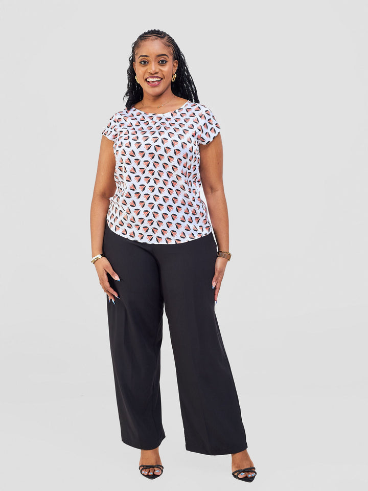 Vivo Basic Satin Cap Sleeve Top - White / Orange Ullu Print