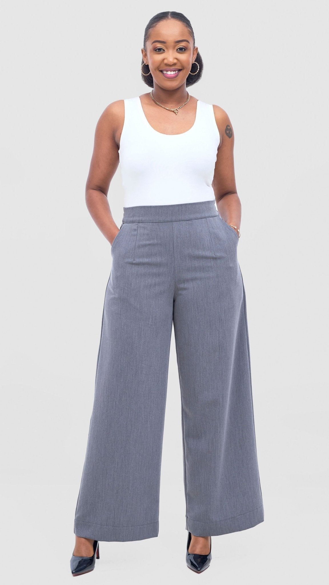 Vivo Niari Full Length Pants - Grey - Shopzetu
