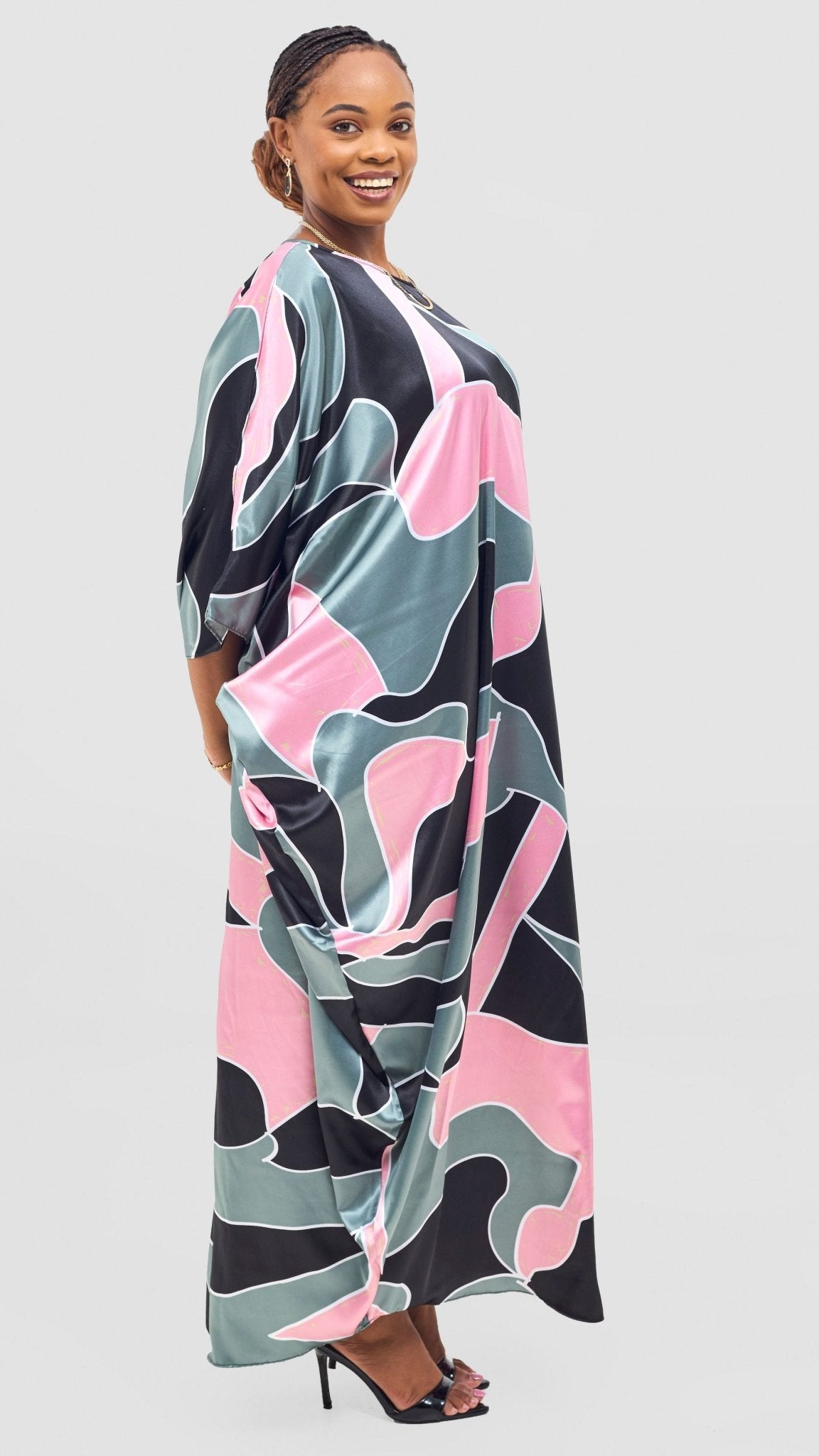 Vivo Lani Maxi Dress - Black / Pink Dato Print - Shopzetu