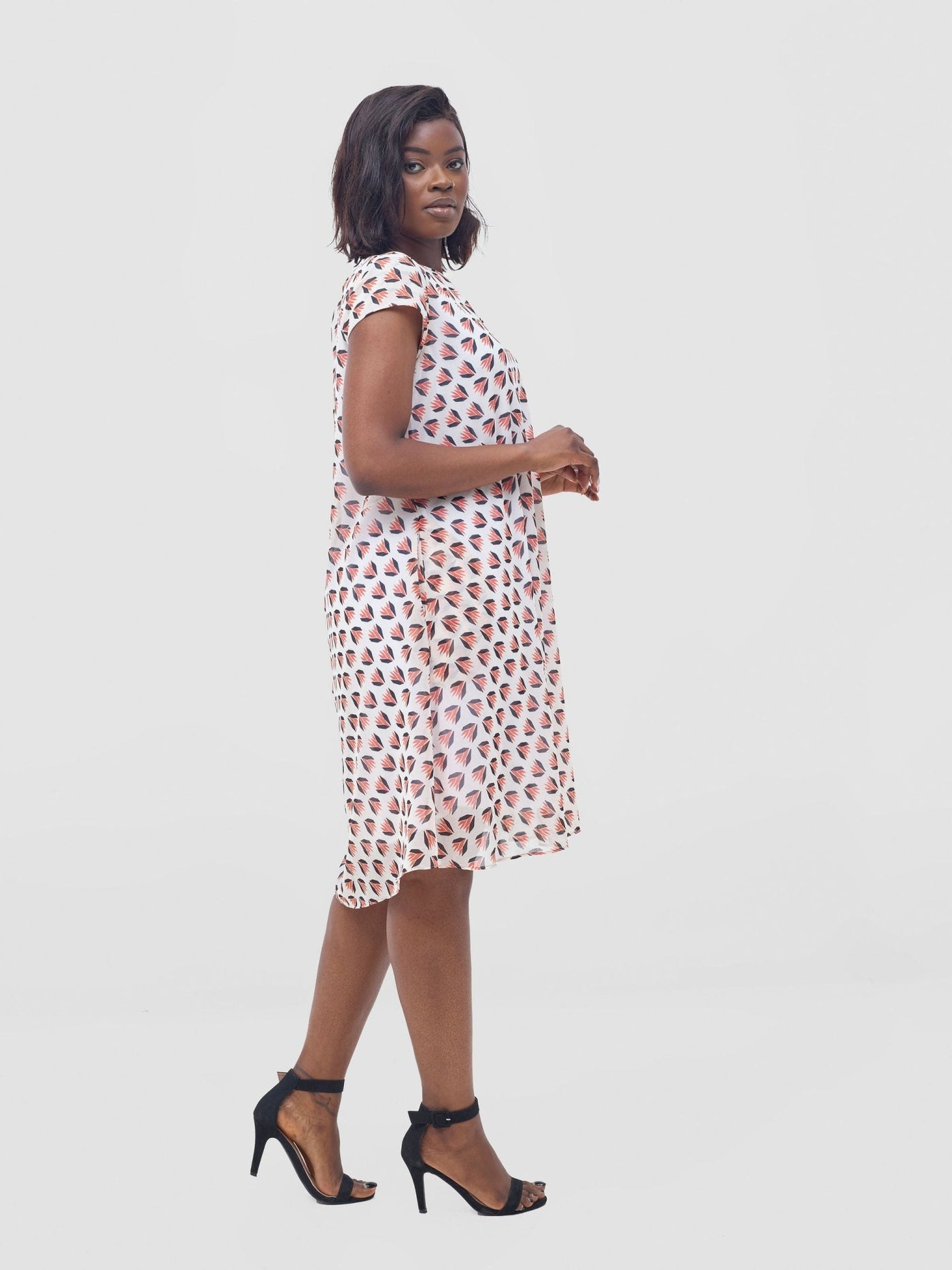 Vivo Sierra Cap Sleeve Tent Chiffon Dress - Orange / Black Ullu Print - Shopzetu