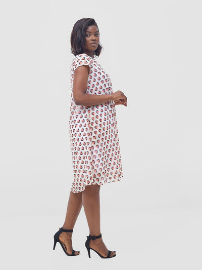 Vivo Sierra Cap Sleeve Tent Chiffon Dress - Orange / Black Ullu Print - Shopzetu