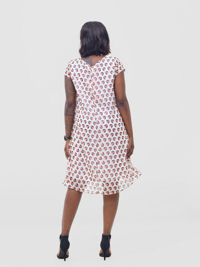 Vivo Sierra Cap Sleeve Tent Chiffon Dress - Orange / Black Ullu Print - Shopzetu