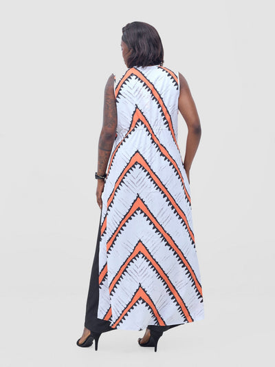 Vivo Isabi Sleeveless Kimono - White / Orange Sabi Print - Shopzetu