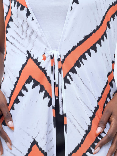 Vivo Isabi Sleeveless Kimono - White / Orange Sabi Print - Shopzetu