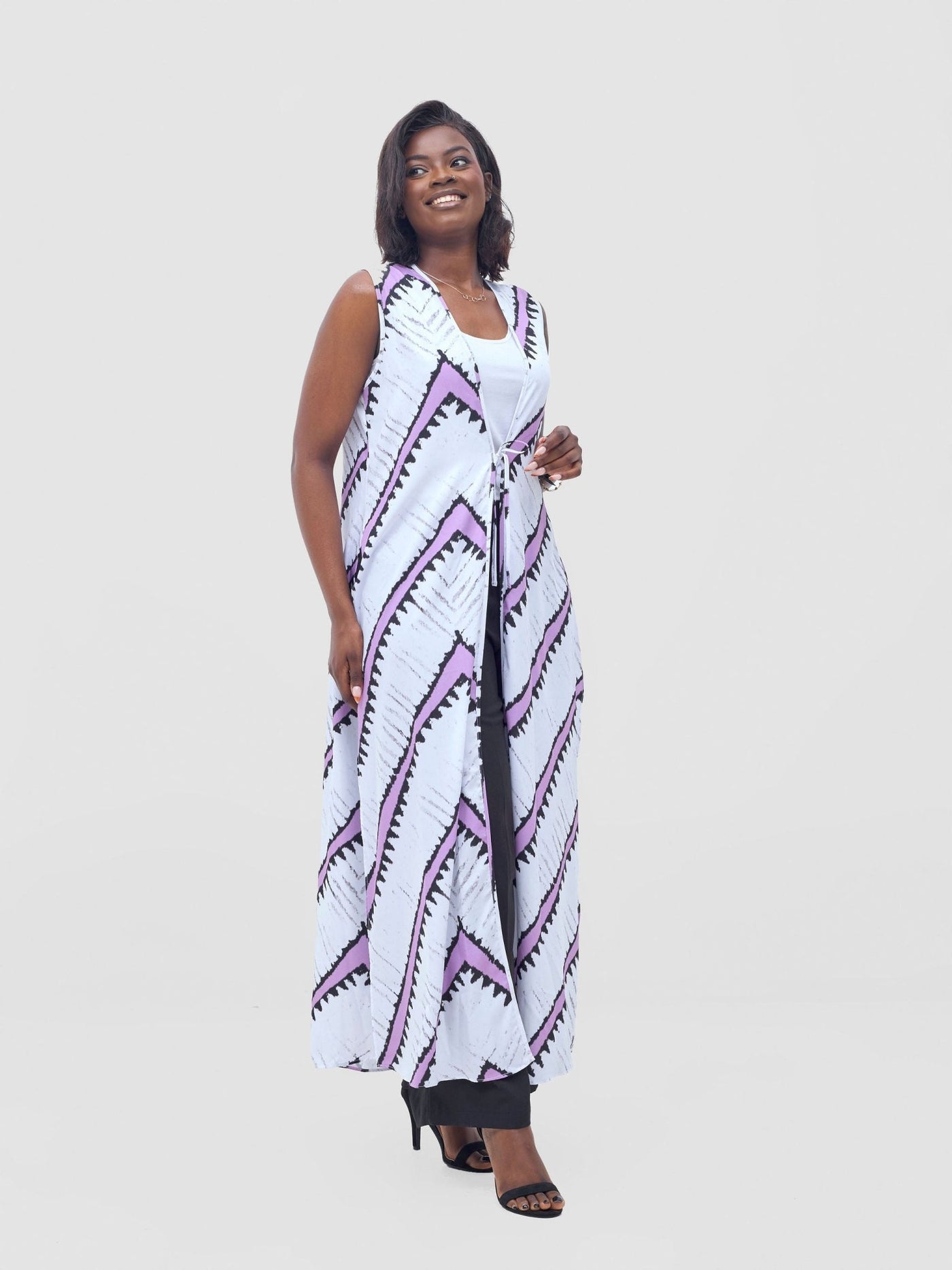 Vivo Isabi Sleeveless Kimono - White / Lilac Sabi Print - Shopzetu