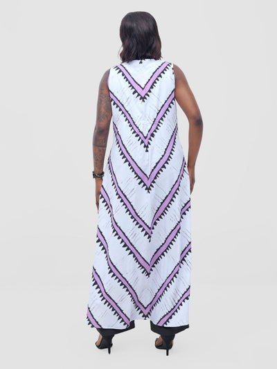 Vivo Isabi Sleeveless Kimono - White / Lilac Sabi Print - Shopzetu