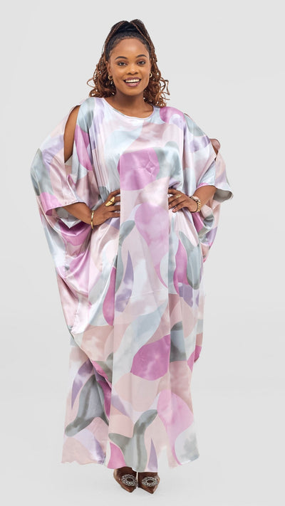 Vivo Lani Maxi Dress - Purple / Light Pink Squiggle Print - Shopzetu