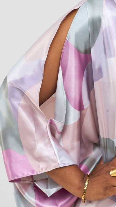 Vivo Lani Maxi Dress - Purple / Light Pink Squiggle Print - Shopzetu