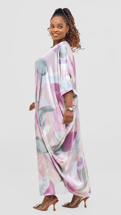 Vivo Lani Maxi Dress - Purple / Light Pink Squiggle Print - Shopzetu