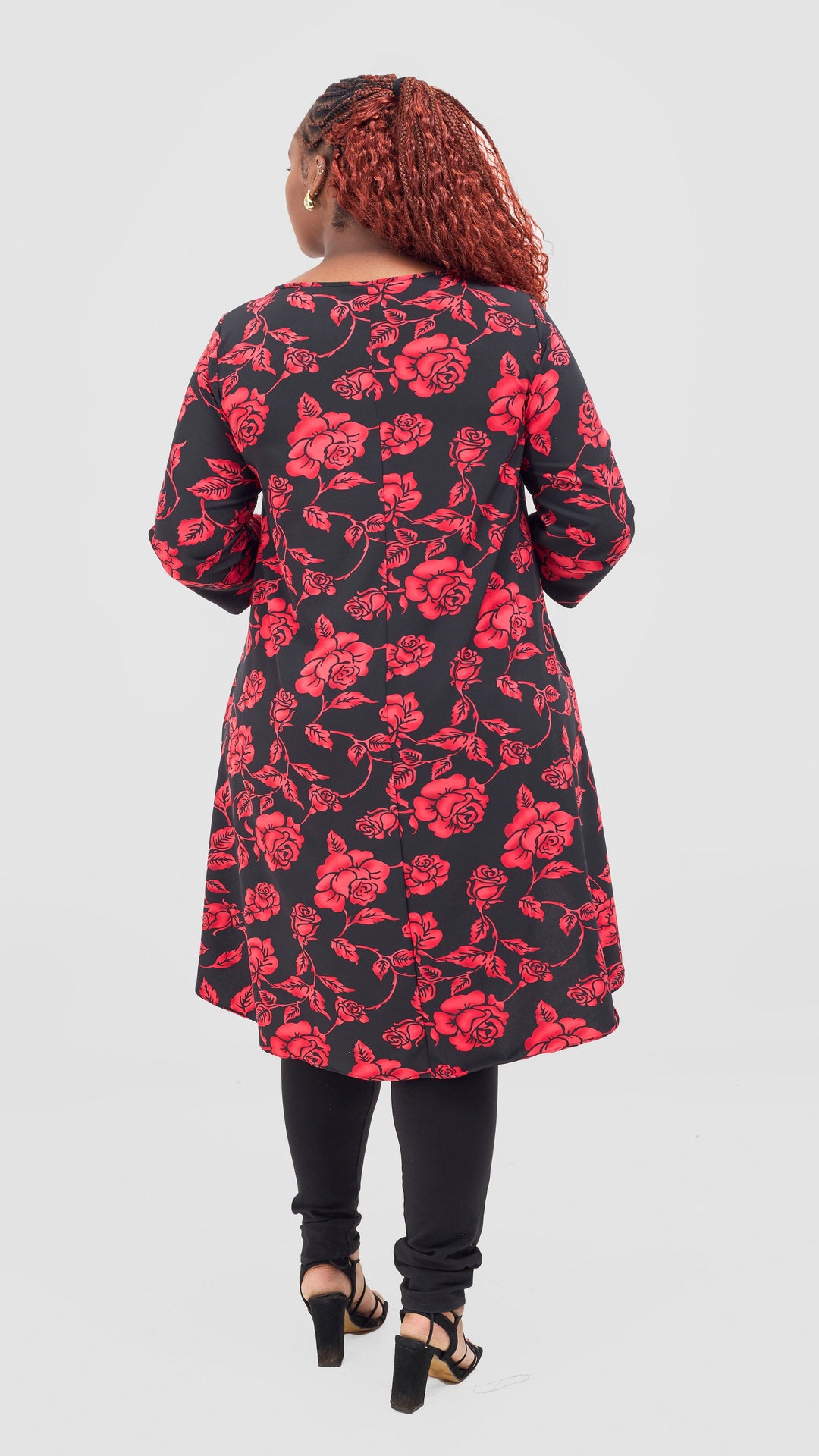 Vivo Maisha 3/4 Sleeve High Low Top - Red / Black Print