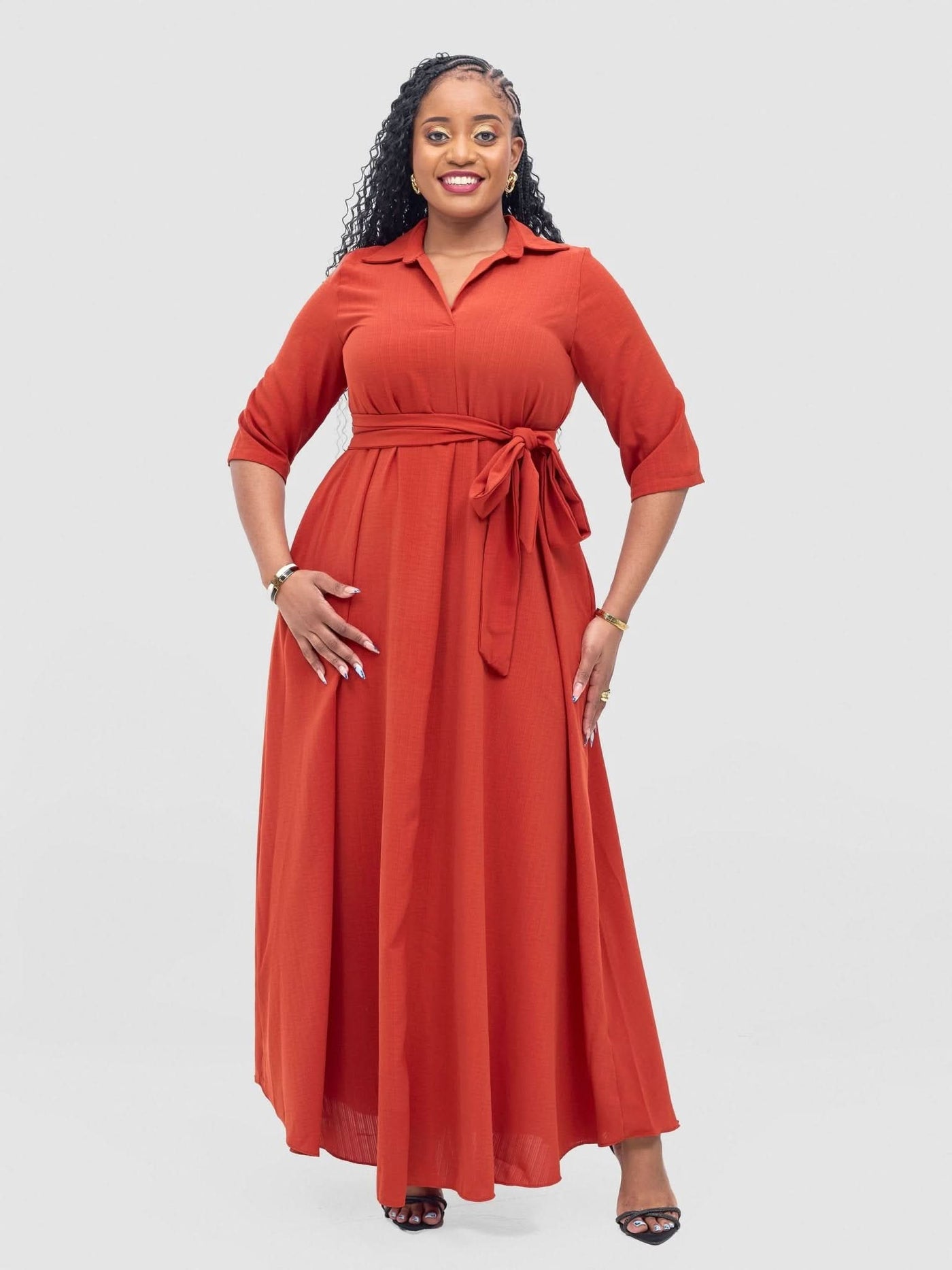 Vivo Yumi Maxi Shirt Dress - Rust - Shopzetu