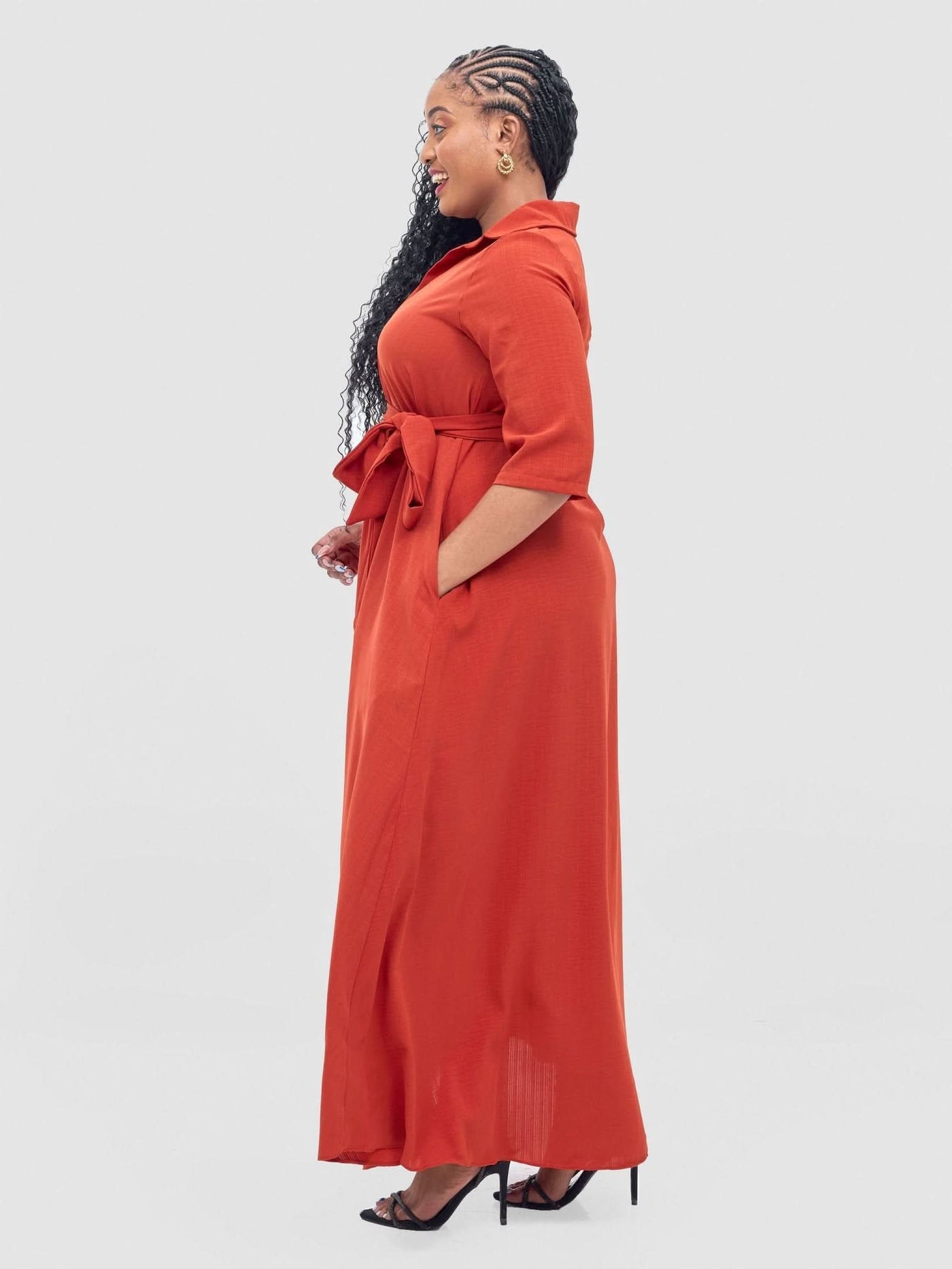 Vivo Yumi Maxi Shirt Dress - Rust - Shopzetu