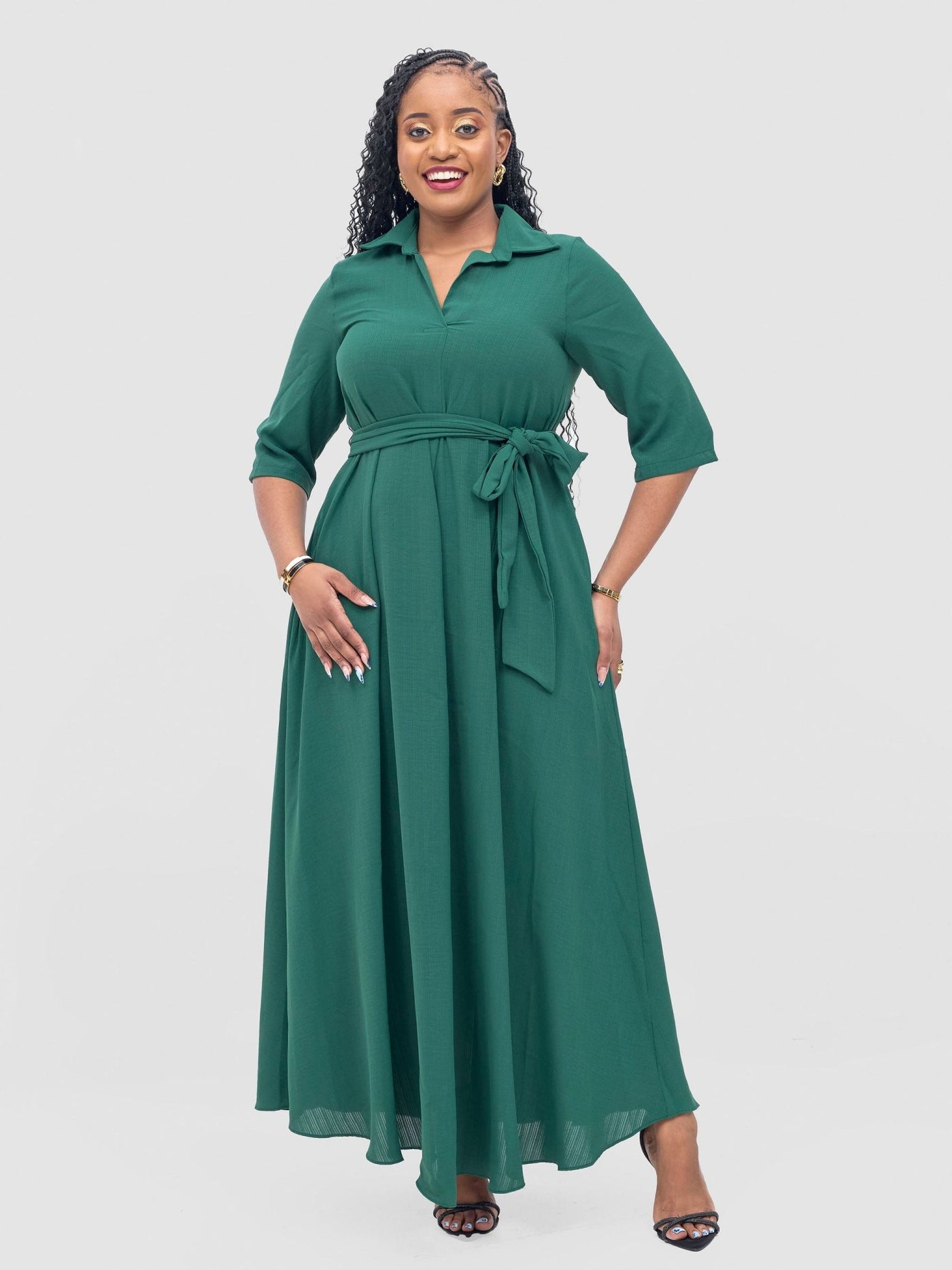 Vivo Yumi Maxi Shirt Dress - Dark Green - Shopzetu