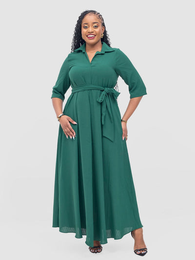 Vivo Yumi Maxi Shirt Dress - Dark Green - Shopzetu