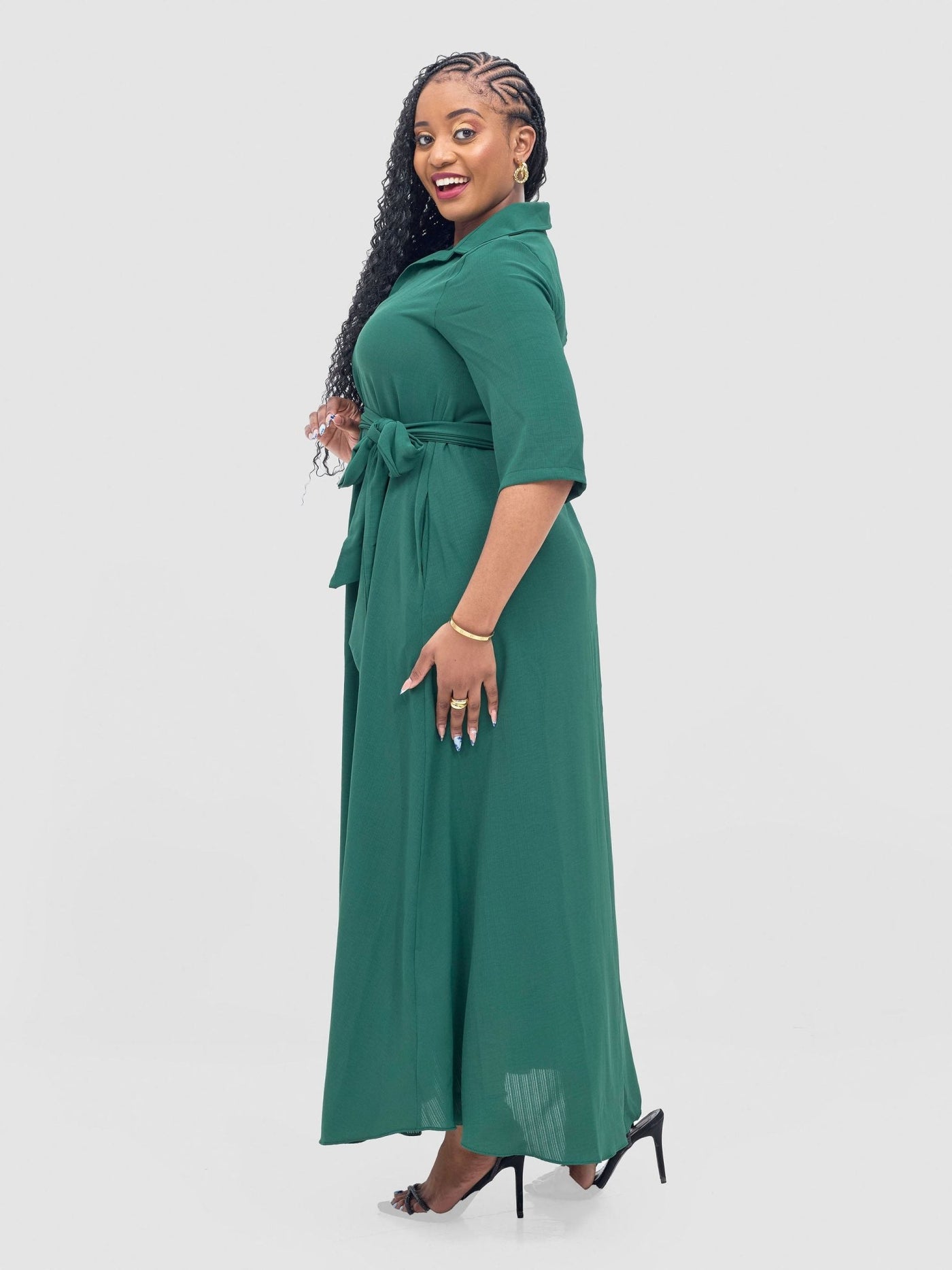 Vivo Yumi Maxi Shirt Dress - Dark Green - Shopzetu