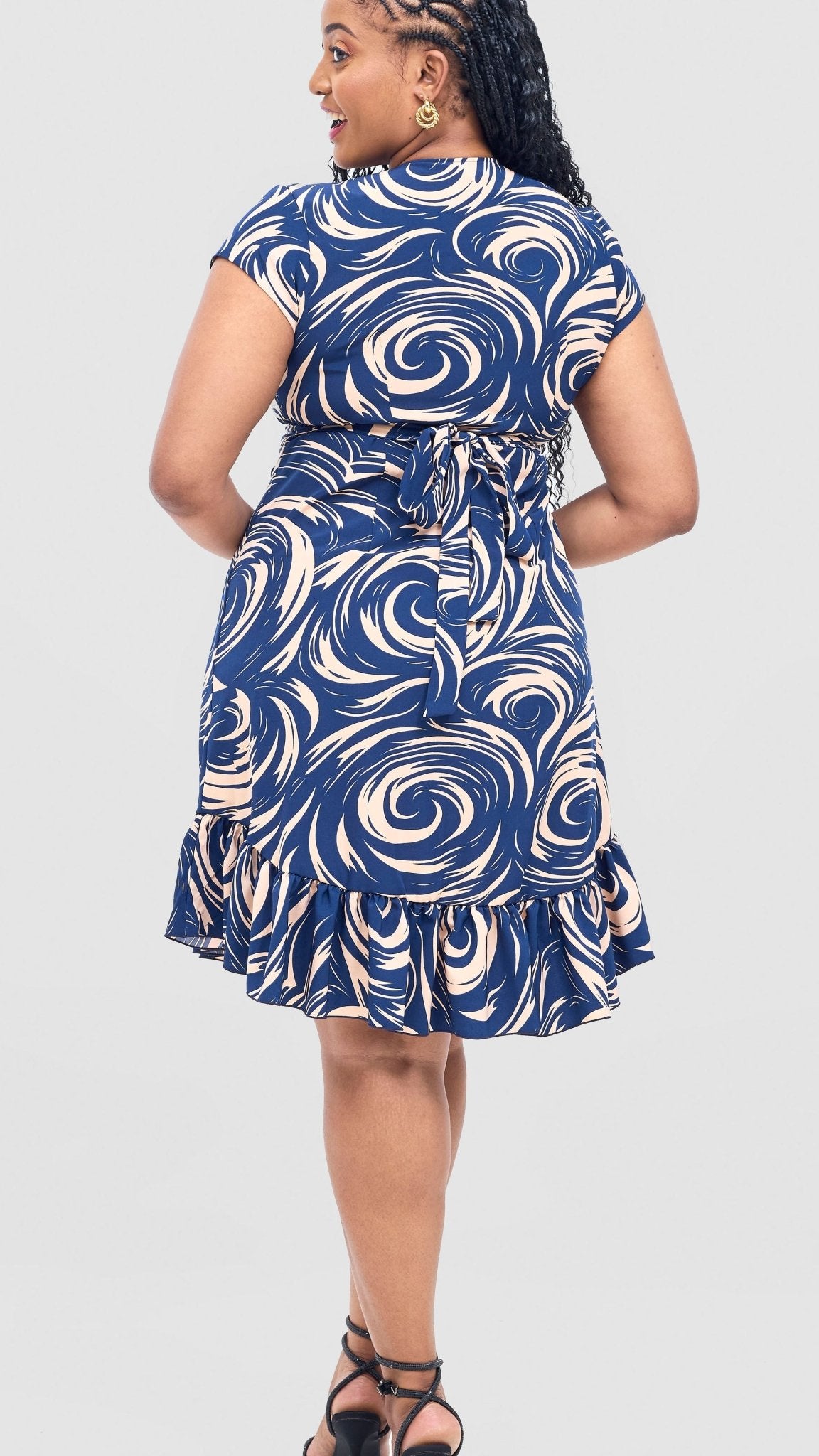 Vivo Nasinka Wrap Dress - Navy / Peach Naka Print - Shopzetu