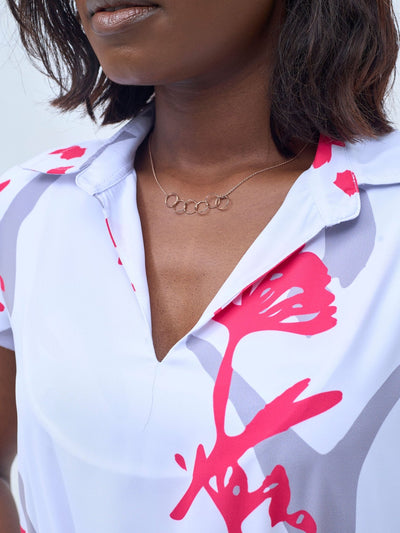 Vivo Zuri Cap Sleeved Maxi Dress - White / Pink Abasi Print - Shopzetu