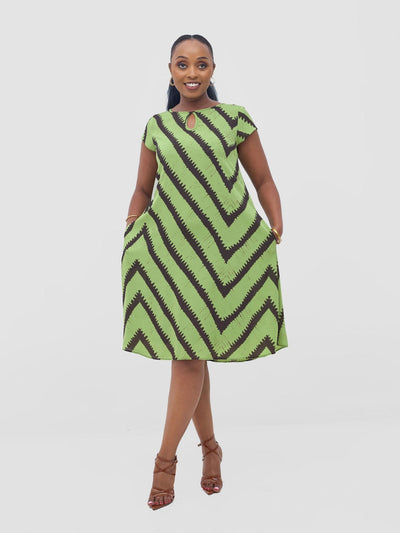 Vivo Sierra Cap Sleeve Tent Chiffon Dress - Olive / Chocolate Sabi Print - Shopzetu