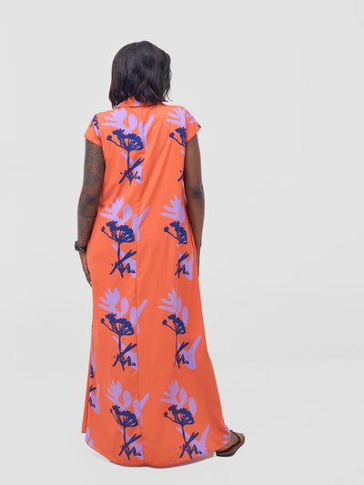 Vivo Zuri Cap Sleeved Maxi Dress - Orange / Lilac Abasi Print - Shopzetu