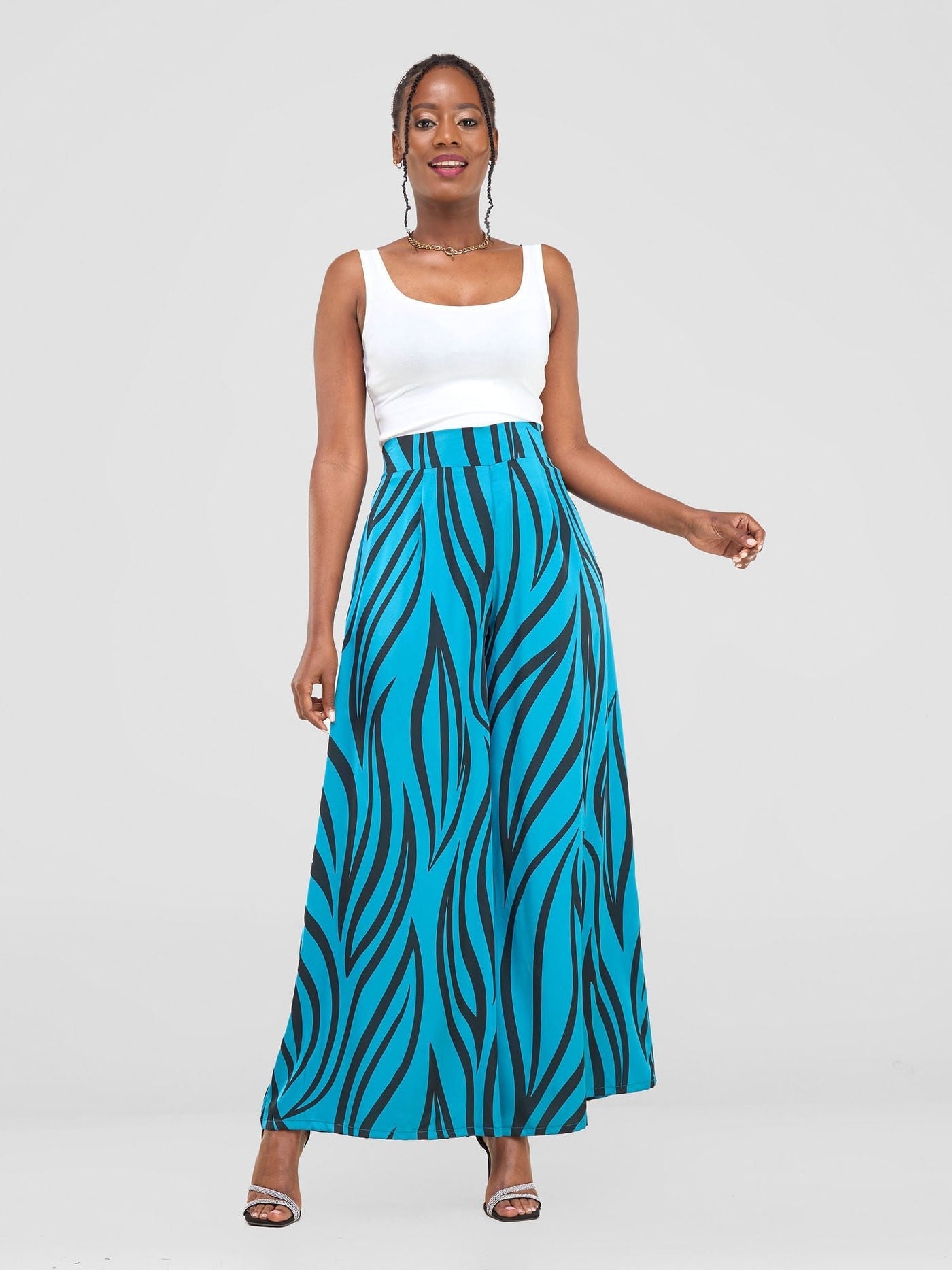 Vivo Chidii Wide Leg Pants - Teal / Black Ameli Print - Shopzetu