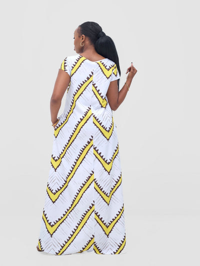 Vivo Basic Cap Sleeve Maxi Tent Dress - White / Yellow Sabi Print - Shopzetu