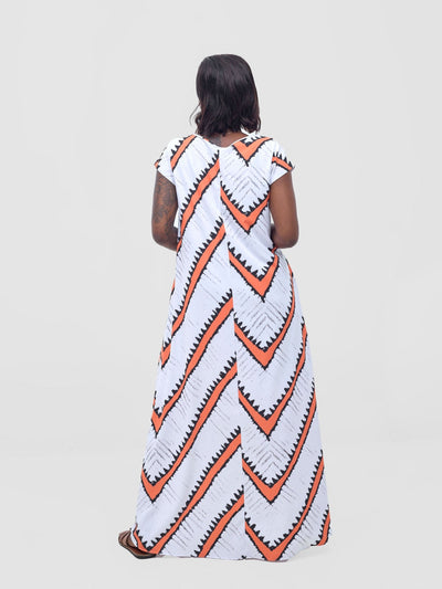 Vivo Basic Cap Sleeve Maxi Tent Dress - White / Orange Sabi Print - Shopzetu