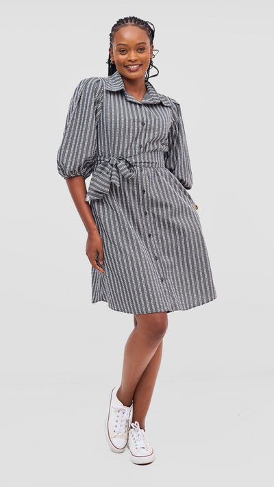 Safari Naledi 3/4 Sleeve Tent Dress - White Polka Stripes - Shopzetu
