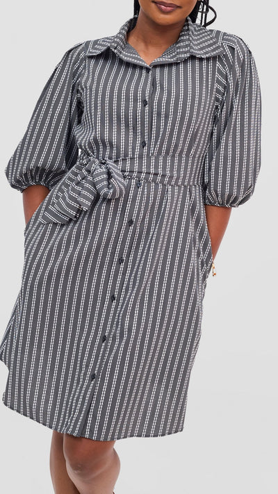 Safari Naledi 3/4 Sleeve Tent Dress - White Polka Stripes - Shopzetu