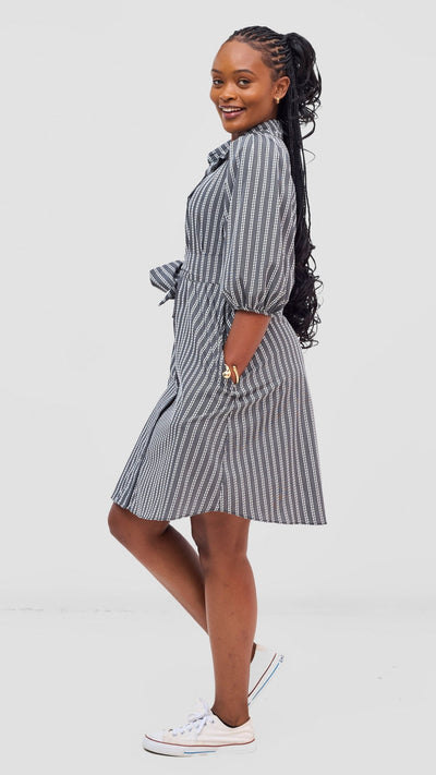 Safari Naledi 3/4 Sleeve Tent Dress - White Polka Stripes - Shopzetu