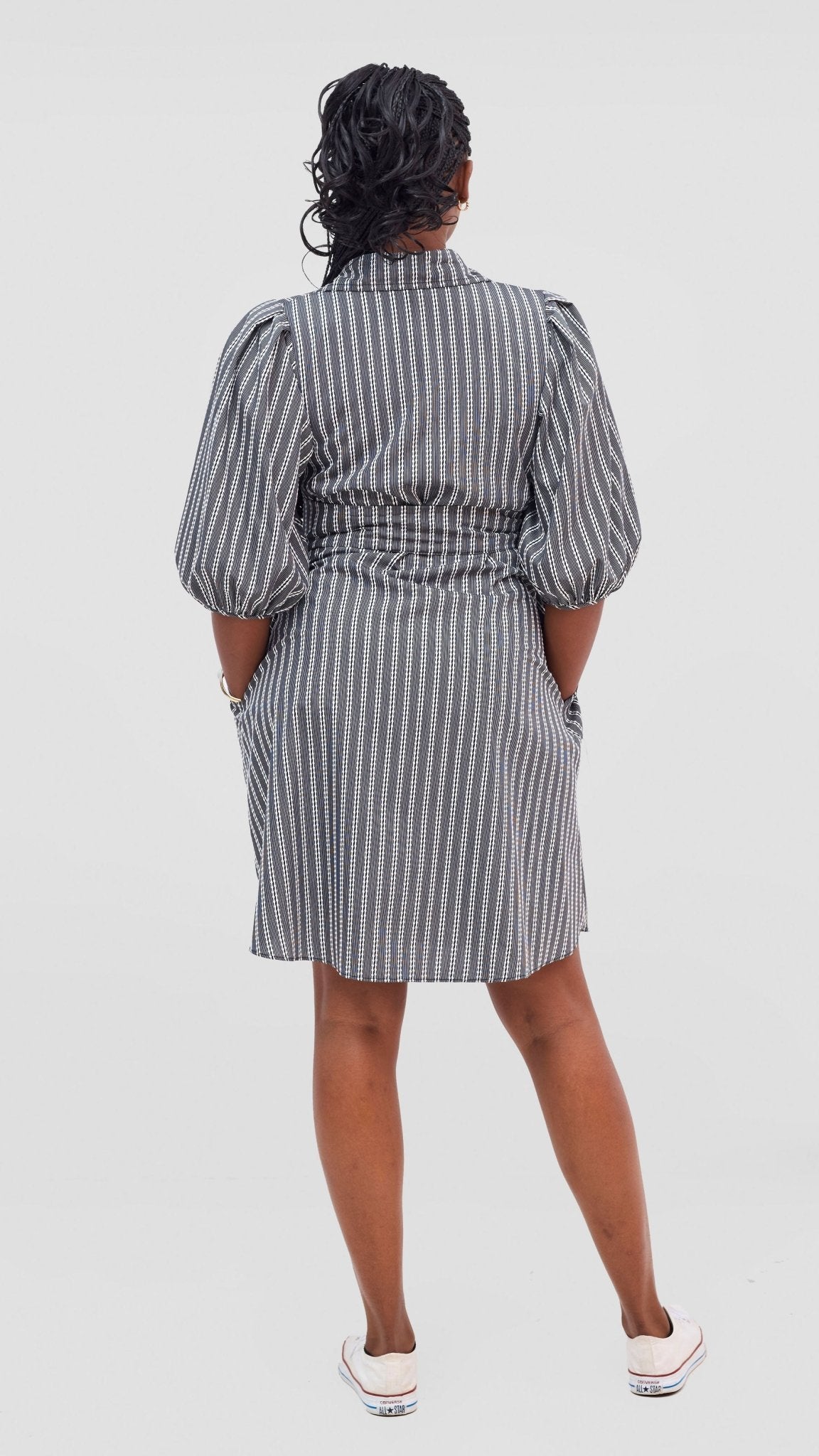 Safari Naledi 3/4 Sleeve Tent Dress - White Polka Stripes - Shopzetu