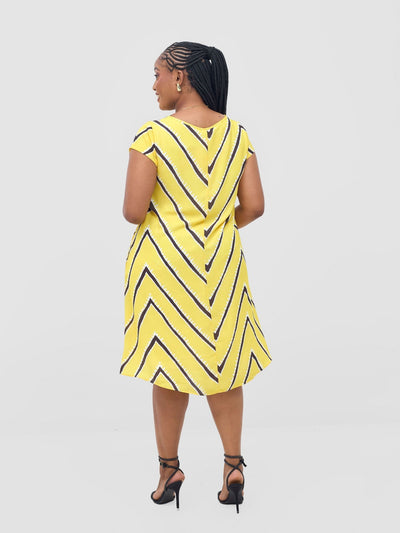 Vivo Sierra Cap Sleeve Tent Chiffon Dress - Yellow / Chocolate Sabi Print - Shopzetu