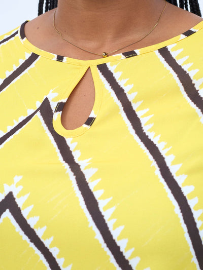 Vivo Sierra Cap Sleeve Tent Chiffon Dress - Yellow / Chocolate Sabi Print - Shopzetu