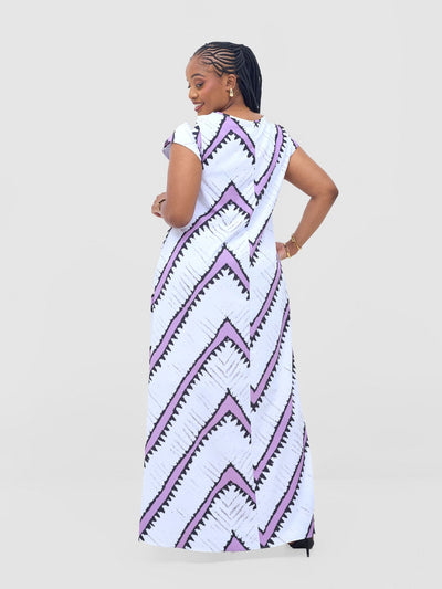 Vivo Basic Cap Sleeve Maxi Tent Dress - White / Lilac Sabi Print - Shopzetu