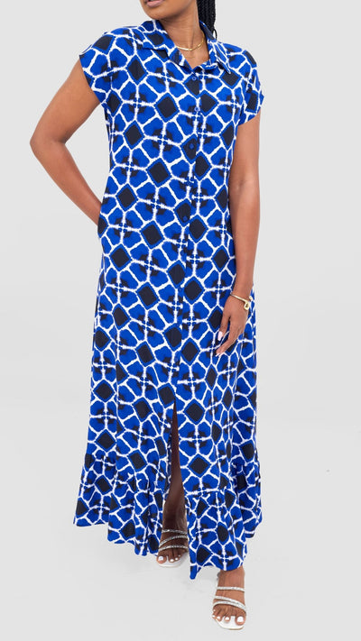 Vivo Maisha Drop Shoulder Maxi Dress - Royal Blue/Black Mai Print - Shopzetu