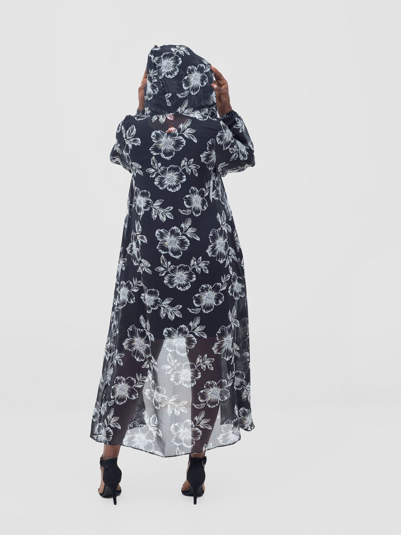 Vivo Basic Hooded Kimono - Black / Yellow Print - Shopzetu