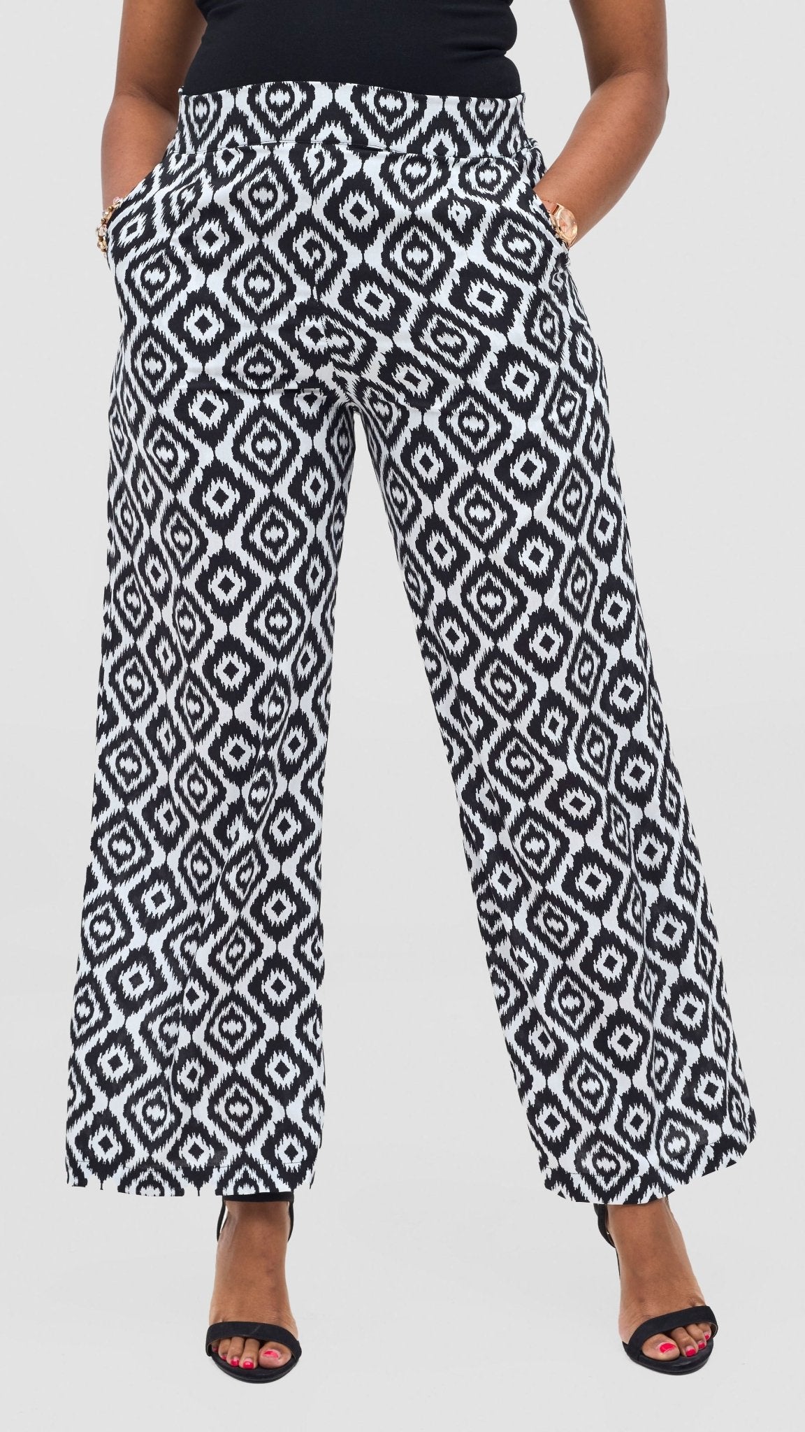 Vivo Samira Pants - White / Black Print - Shopzetu
