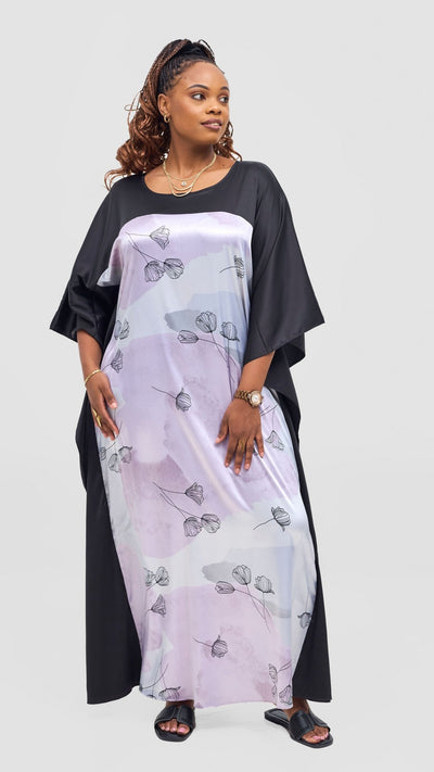Vivo Keza Satin Border Maxi Kaftan - Lilac / Light Blue Awat Print - Shopzetu