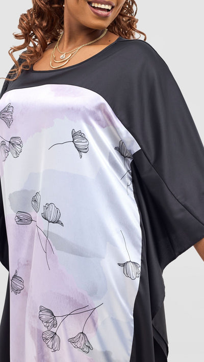 Vivo Keza Satin Border Maxi Kaftan - Lilac / Light Blue Awat Print - Shopzetu