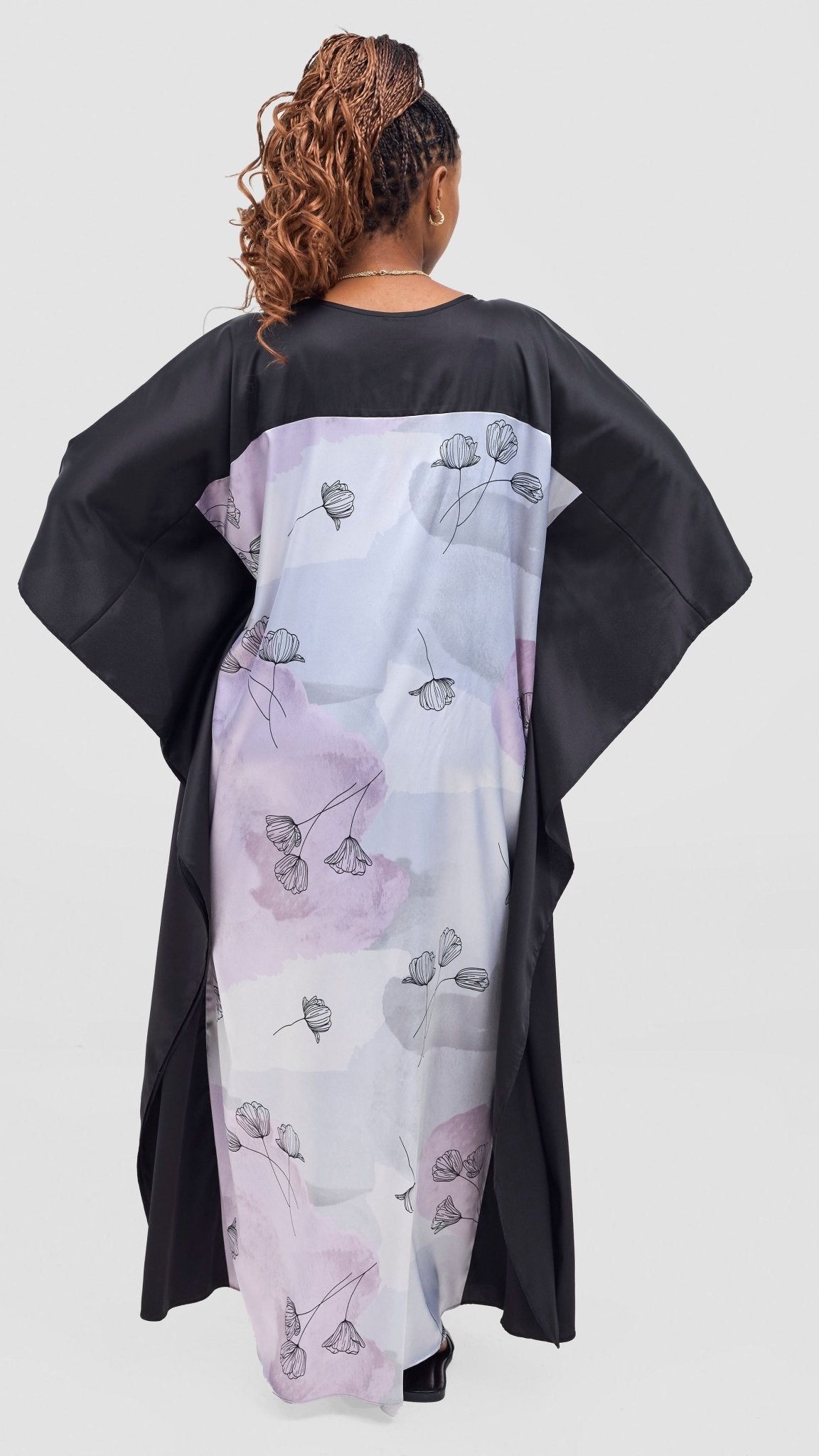 Vivo Keza Satin Border Maxi Kaftan - Lilac / Light Blue Awat Print - Shopzetu