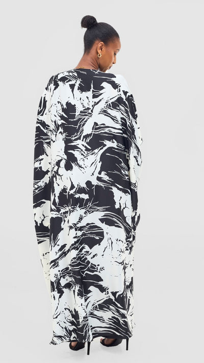 Vivo Keza Wide Satin Kimono - Off - White / Black Print - Shopzetu