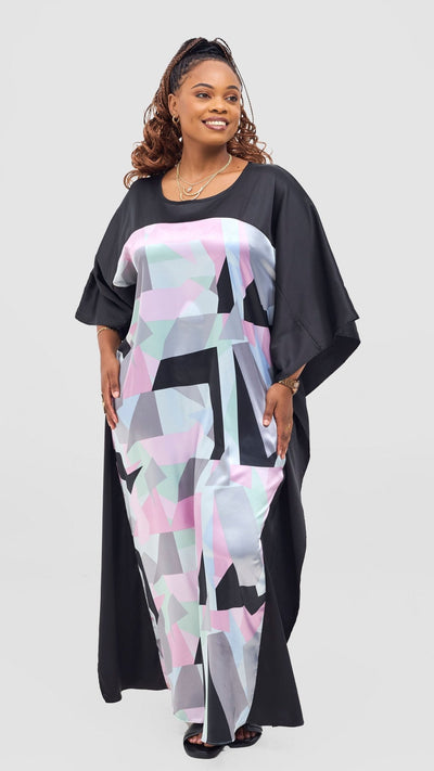Vivo Keza Satin Border Maxi Kaftan - Pink / Lime Toco Print - Shopzetu