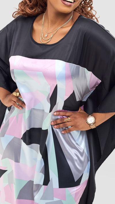 Vivo Keza Satin Border Maxi Kaftan - Pink / Lime Toco Print - Shopzetu