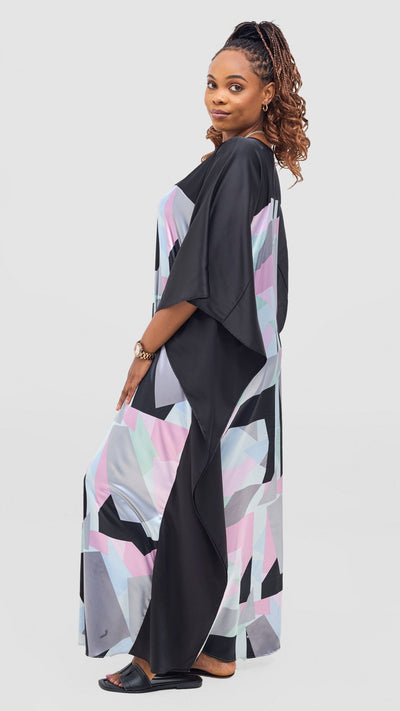Vivo Keza Satin Border Maxi Kaftan - Pink / Lime Toco Print - Shopzetu
