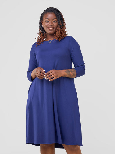 Vivo Leila 3/4 Sleeve Tent Knee Length Dress - Navy