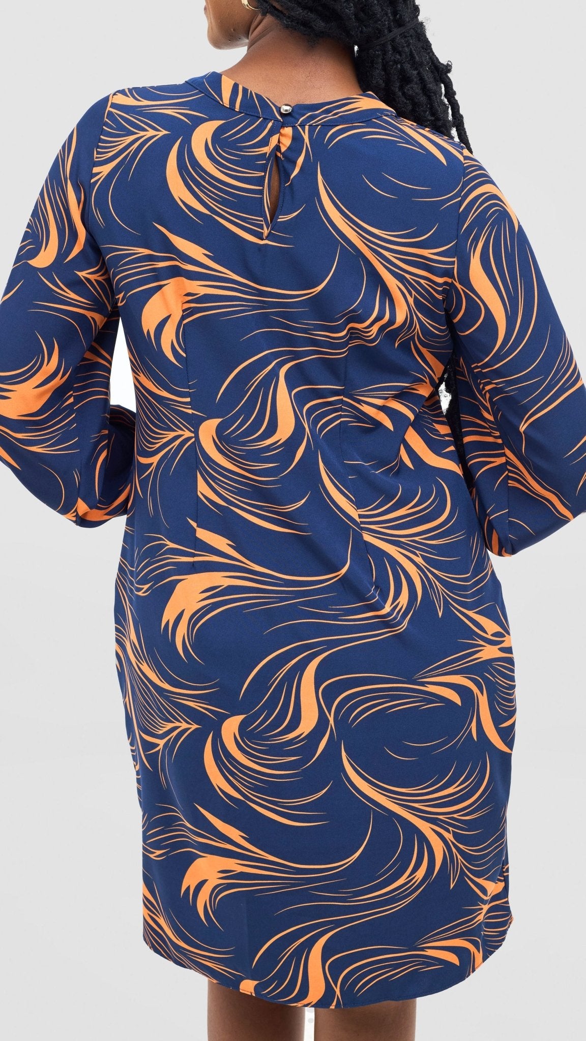 Vivo Chari Shift Dress - Navy / Orange Riah Print - Shopzetu